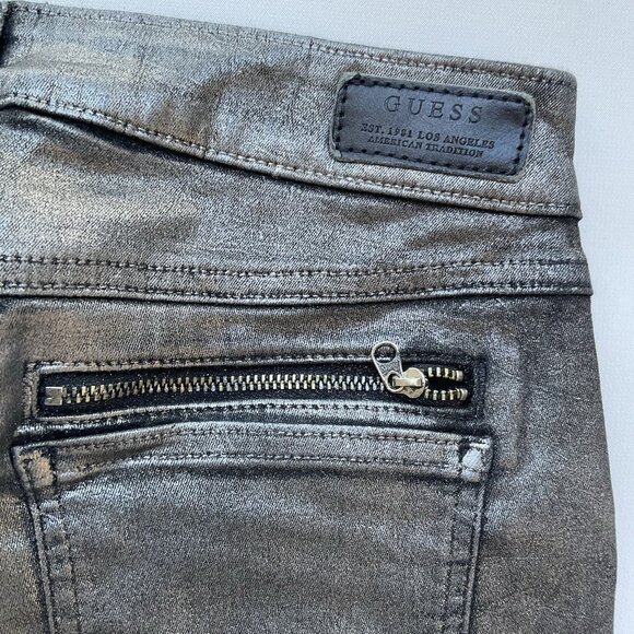 Guess Women’s Skinny Jeans Silver Metallic Foil Super Stretch Size 26 - Picture 12 of 12